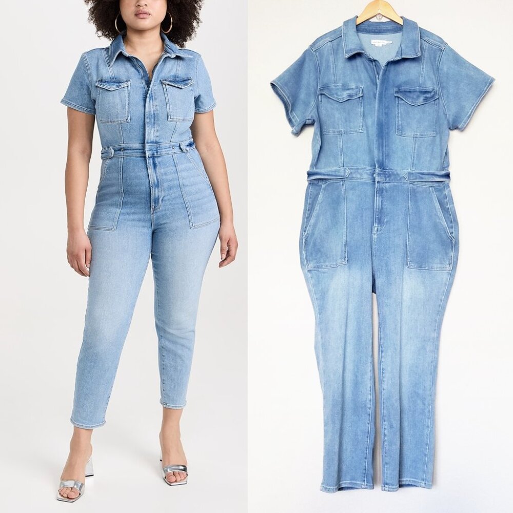 NEW Good American Fit For Success Denim Jean Jumpsuit 3XL Stretchy Blue274 $199